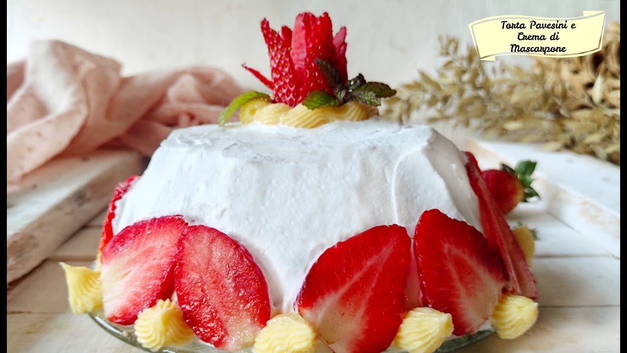 Torta Pavesini con crema al mascarpone, ricotta, panna e fragole– Dolce senza cottura