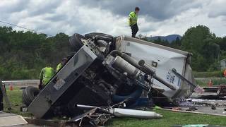 Tractor Trailer Overturns at Thruway Rest Stop