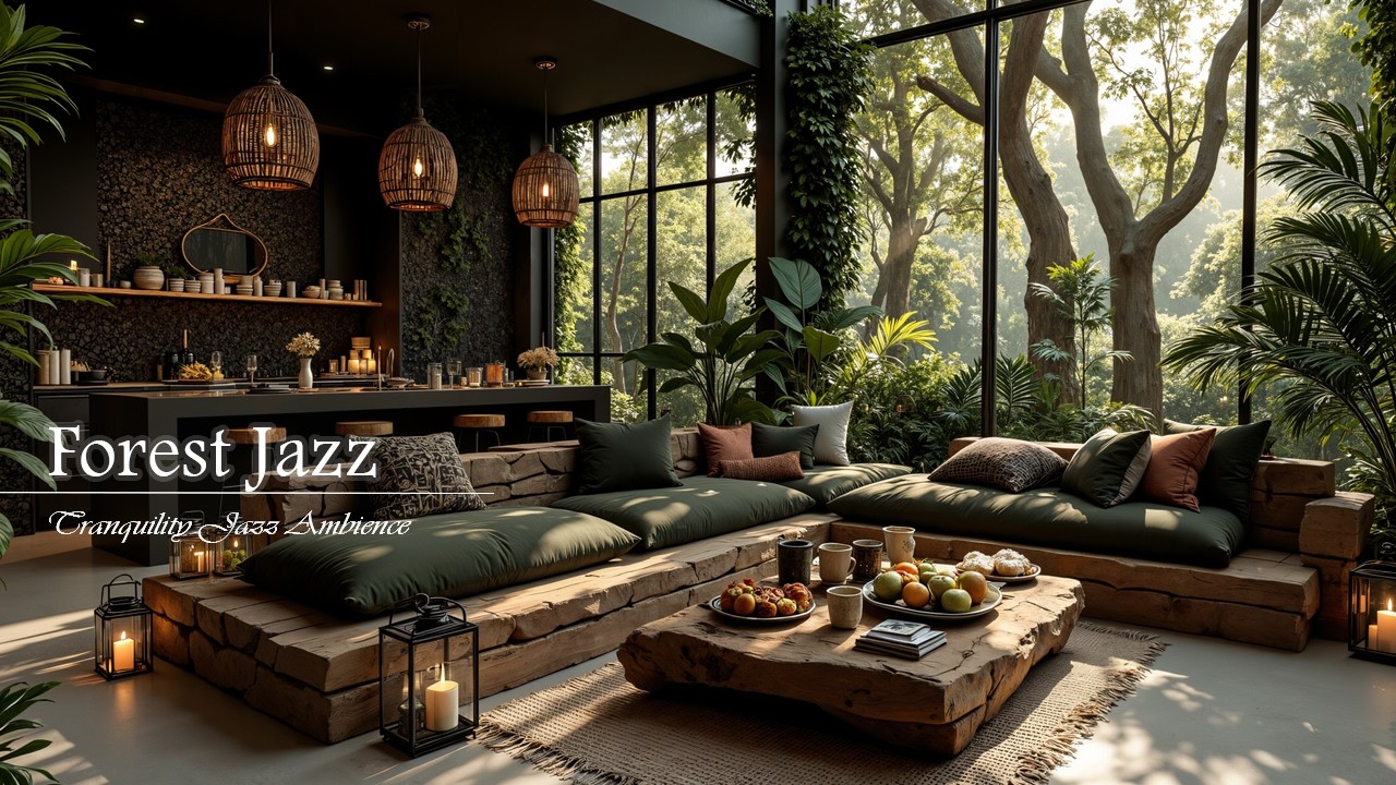 Tranquil Jazz Coffee Shop Ambience | Warm Morning in the Forest With Soft Jazz for Study, Relax