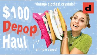 $100 DEPOP HAUL UNBOXING 🎁💗 vintage clothes, crystals, stickers, etc!