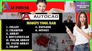 Celebrity AUTO CAD MODIFY TOOLBAR TUTORIAL - #FILLET #CHAMFER #ARRAY #ERASE #EXPLODE #OFFSET_DETAILED EXPLAIN Wealth