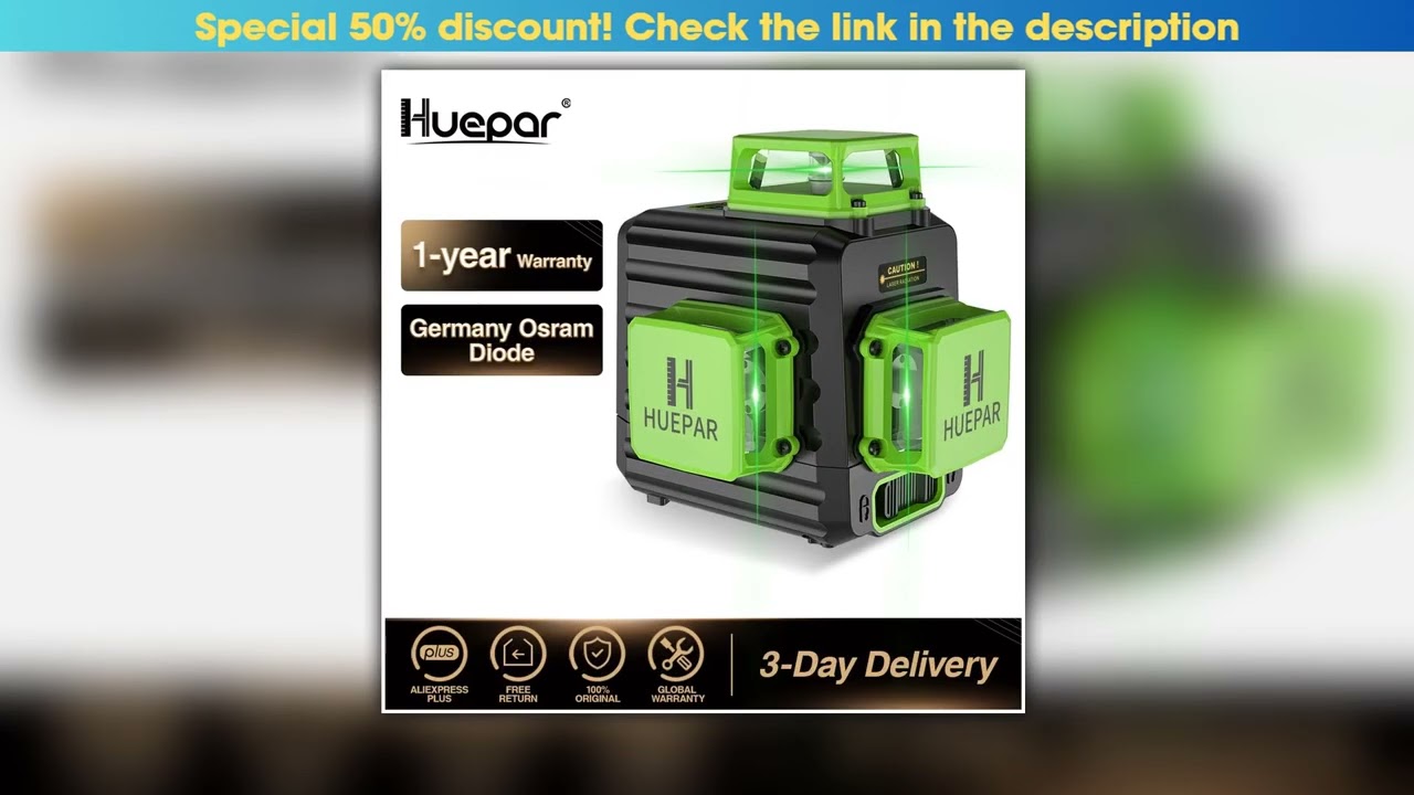 Huepar B03CG 12 Lines Laser Level 3D Self Leveling High Brightness Green Horizontal And Vertical