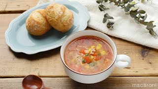 【365日のパンとスープ】フレッシュトマトとひき肉のコンソメスープ