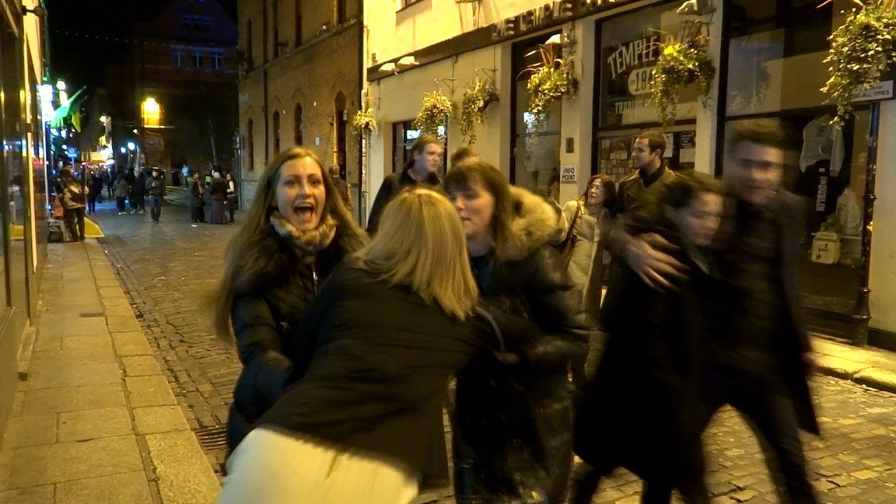  People  on the streets at night in Dublin  Ireland  Real 