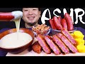 ASMR/咀嚼音/チーズソースで厚切りハムカツとウインナーを食べる音/揚げ物/Eating sound/MUKBANG/먹방