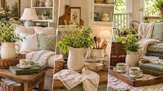 🌿 Soft Sage Cottage Decor with Crochet, Ironstone & White Linen Treasures