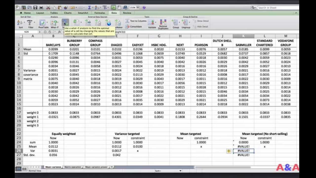 Portfolio optimisation problem 2/2 - Excel Solver - YouTube