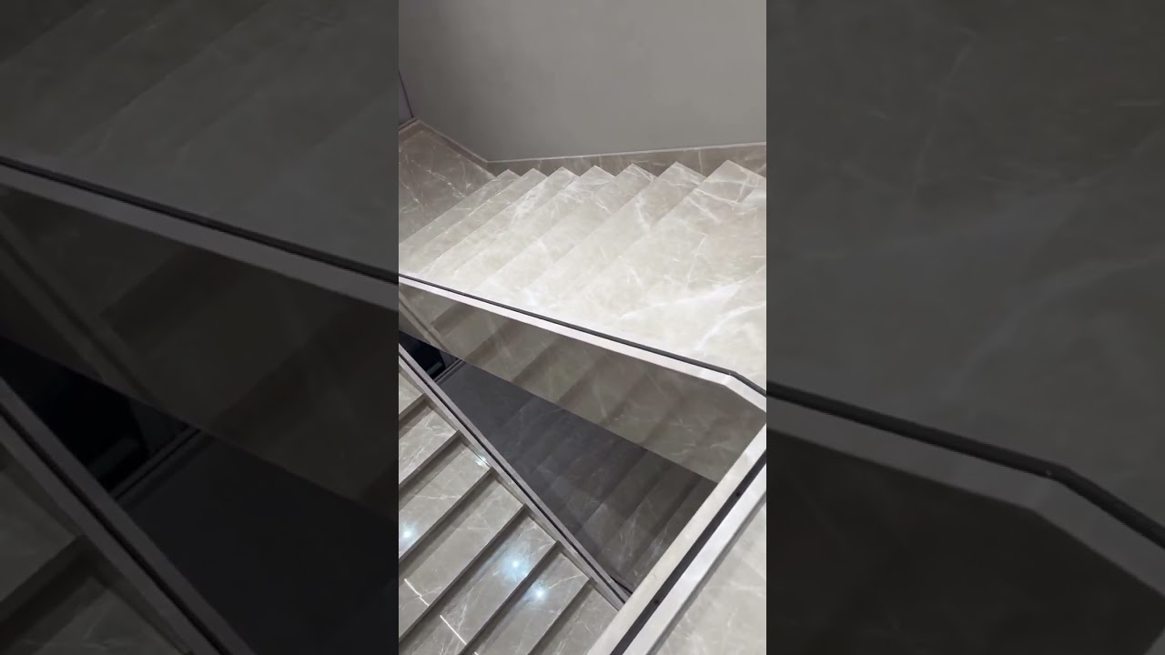 Italian marble stair case design light gray colour