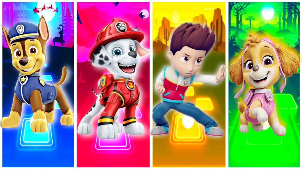 Paw Patrol Team 😍 Chase - Marshall - Ryder - Skye ❤️ || Tiles Hop EDM Rush  🎶