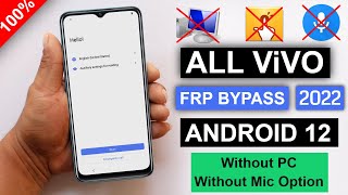 BOOM ! All Vivo Android 12 Frp Bypass 2022 Without Pc | Without Mic Option New Trick 100% Working