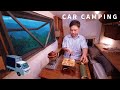 Car camping in rain. It's cold in the morning, altitude 1400m. Gyoza is excellent. Truck Camper