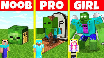 Minecraft Battle: NOOB vs PRO vs GIRL: ZOMBIE HOUSE BUILD HOUSE CHALLENGE / Minecraft Animation