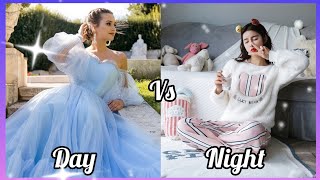 😘Day ☀️vs night🌛/gown👗/night outfit🥰/heels👠/hair👩/slippers🥿/shoes👟/makeup💄/bedroom🛏💕#cutegirl