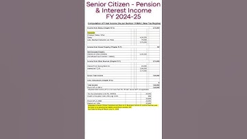 📌Senior Citizen (Pension +Interest)Income Tax Calculator FY 2024-25|  #shorts #short #youtubeshorts