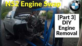 Pulling The N52 Engine OUT! Unbolting the Transmission, Exhaust & Intake! [N52 Engine Swap Part 3]