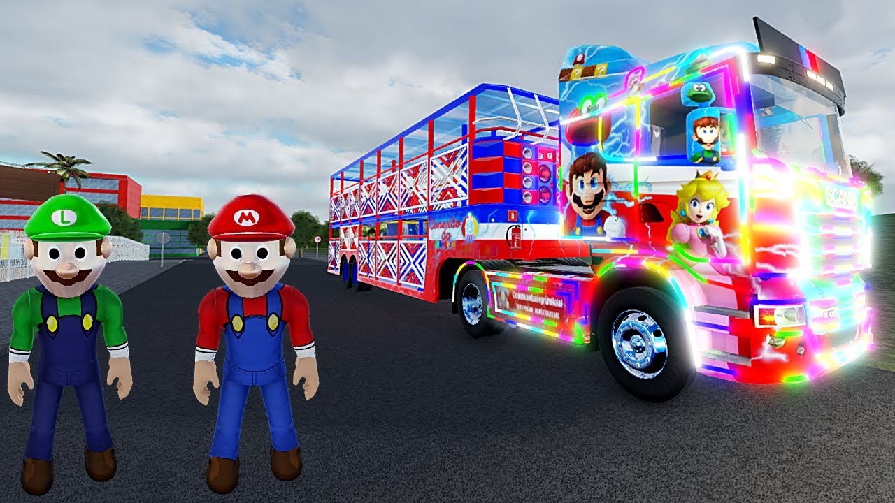 Personagens Super Mario world e Luigi no Roblox jogo com carreta da ...