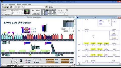 Bottle line simulator ladder logic RSlogix Allen Bradley PLC