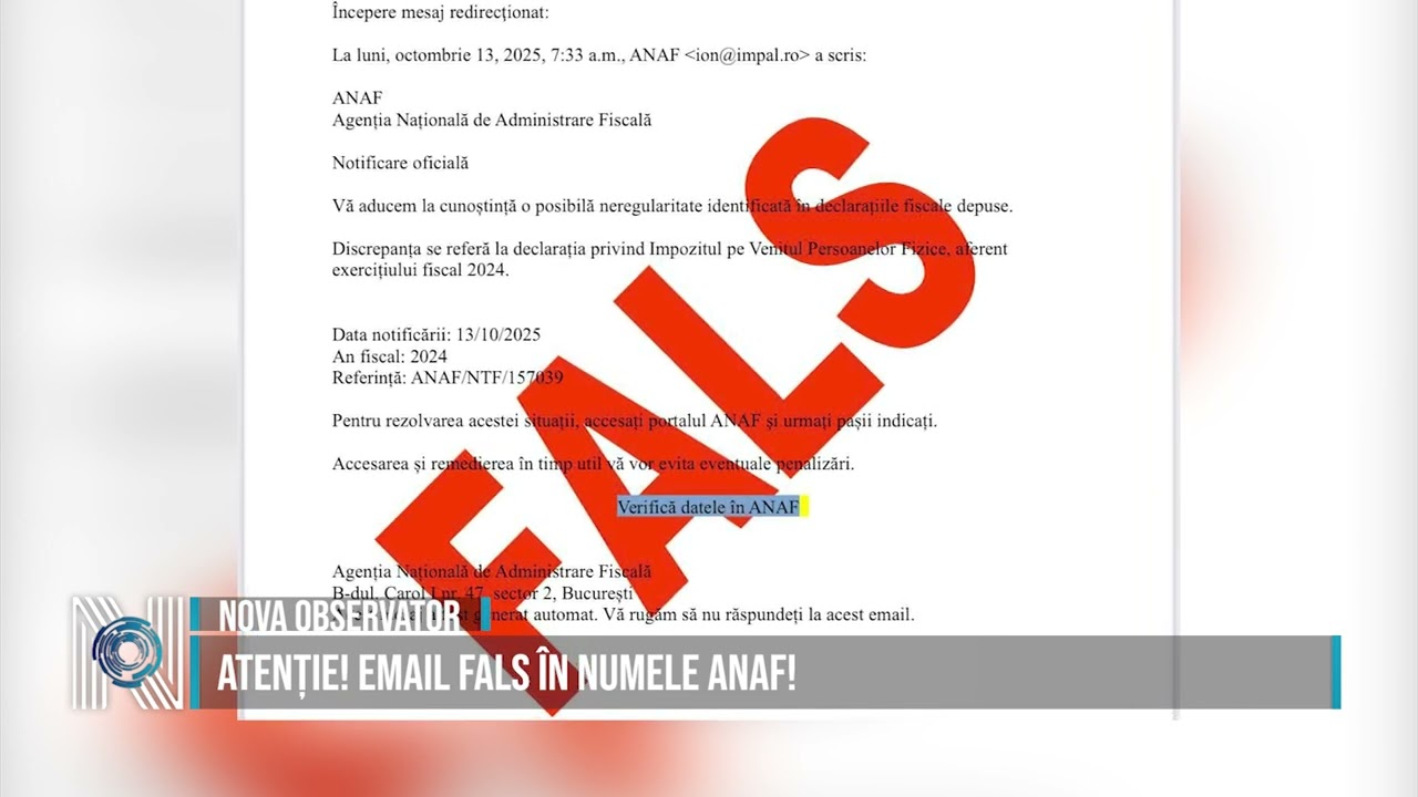 Atenție! Email fals în numele ANAF!