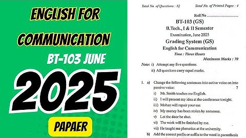 BT-103 English for Communication || 2025 || rgpv previous year question paper || engineering