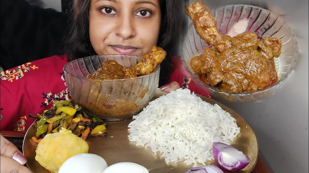 Eating Show Basmati Rice, Egg, Spicy Chicken Liver, Stomach, Leg Piece