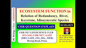 ECOSYSTEM FUNCTION |REDUNDANCY| KEYSTONE| RIVET| IDIOSYNCRATIC SPECIES | CSIR NET LIFESCIENCE