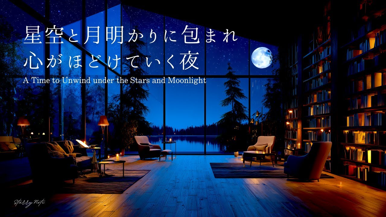 【4K】星空と月明かりに包まれ、心がほどけていく夜｜睡眠・作業・読書用ピアノBGM | Relaxing Piano