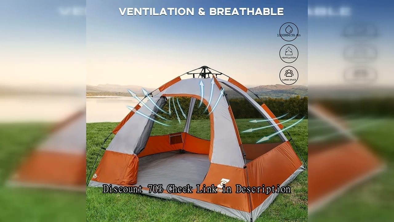 Pop Up Camping Tent - 4 Person Instant Easy Set Up Tent with Removable Rain Fly, Waterproof Windproo