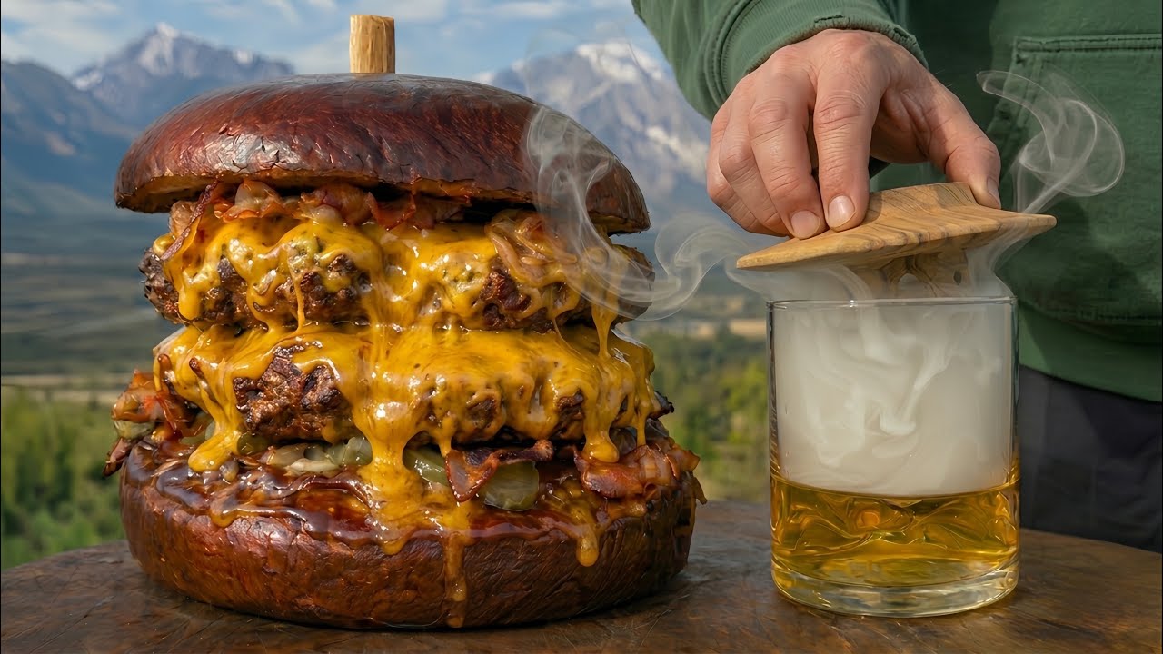 ГИГАНТСКИЙ бургер для барбекю в стиле бушкрафт на природе | ASMR Outdoor Cooking