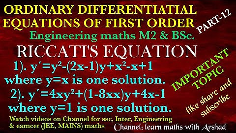 Differential equations part-12. ( Riccati