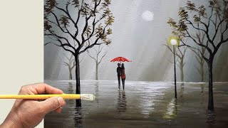 Pintura em tela Paisagem de chuva como pintar passo a passo ( técnica acrílica sobre tela)