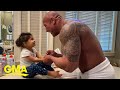Dwayne johnson sings youre welcome while washing hands with daughter