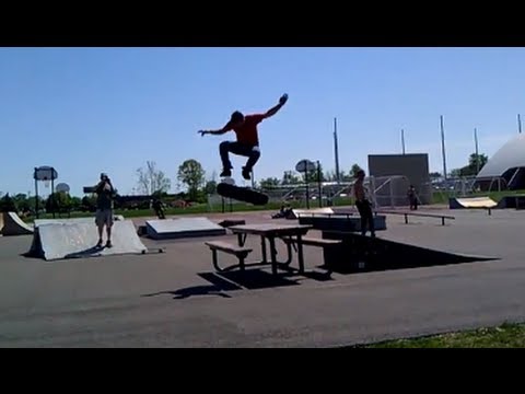 skits aadi Kickflip Over Picnic Table!