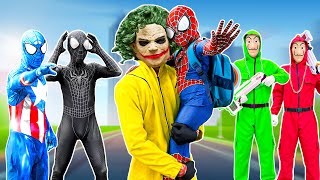 TEAM SPIDER-MAN VS Bad Guy JOKER || KID SPIDER MAN Is KIDNAPPED ( LIVE ACTION STORY ) - Bunny Life