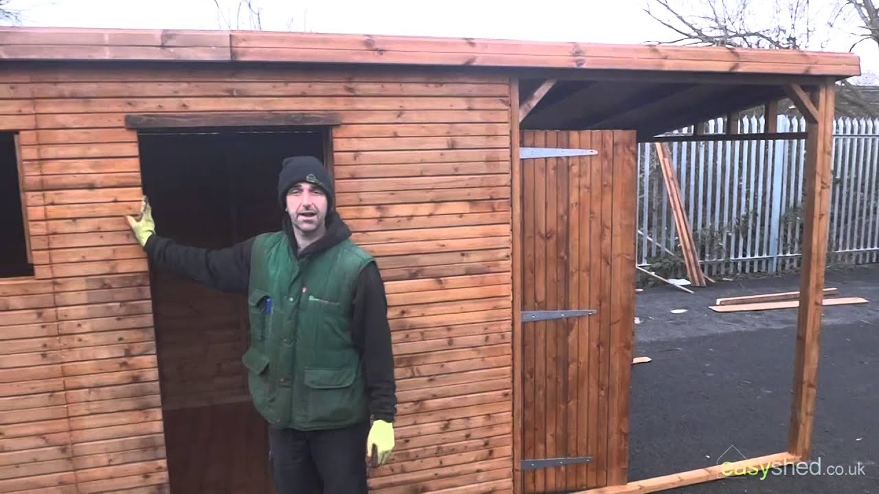 14x6 pent wooden shed with 6ft overhang - easy shed - youtube