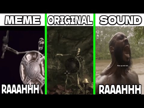 Skeleton Banging Shield Original vs Meme vs Original Sound