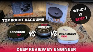 Roborock S7 vs Dreamebot W10 vs Shinebot W450, robot vacuum+ mop comparison. Engineer review.
