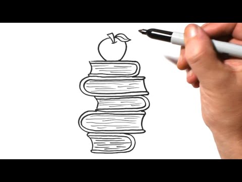 How to Draw a Stack of Books & an Apple | Easy Step by Step Drawing