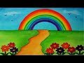 How To Draw Garden Scenery with Rainbow || Beautiful Garden Drawing