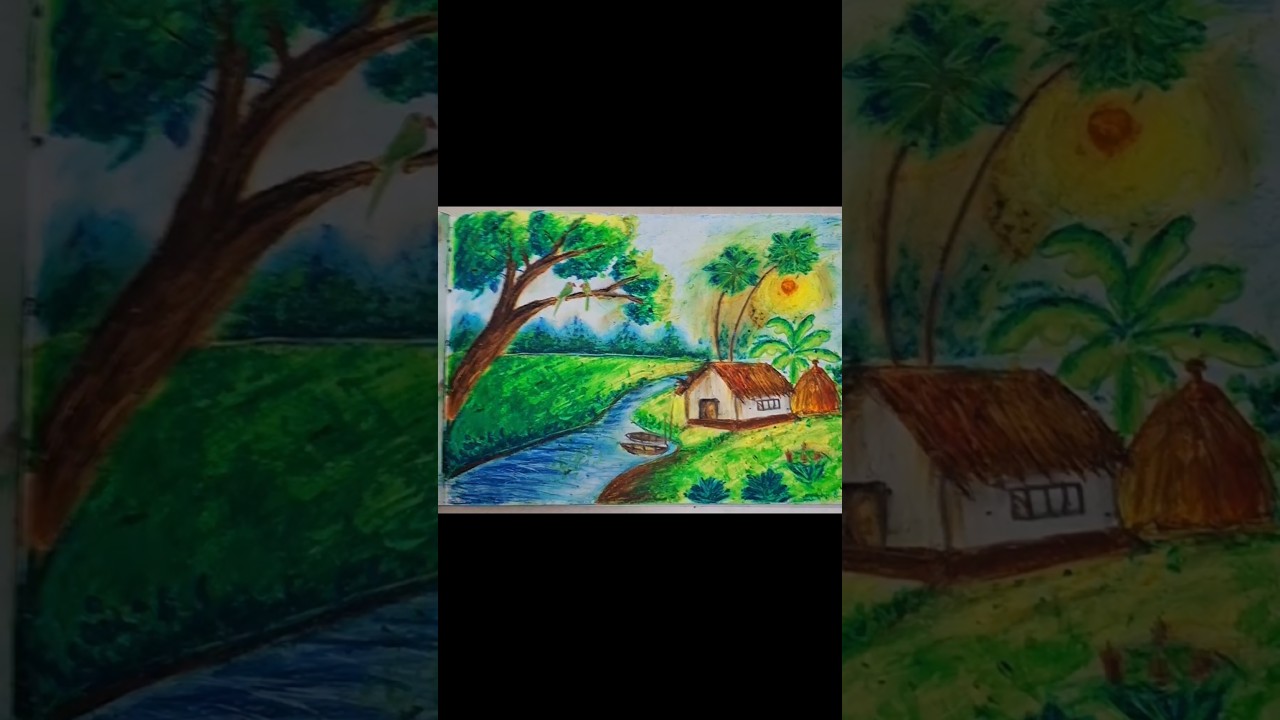 Easy Oil pastel Landscape Painting for beginners | Oil Pastel Drawing 