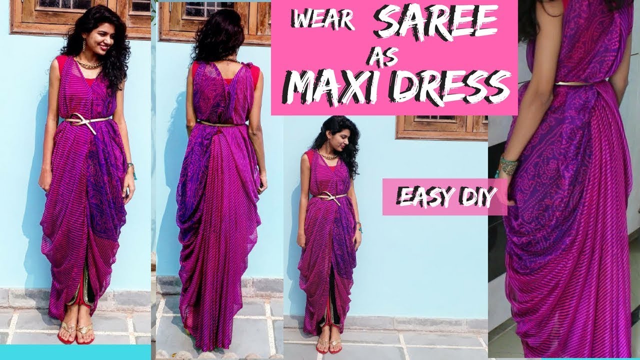 Long Sleeve Floral Feeding Maxi Dress - Saree Style | Wobbly Walk