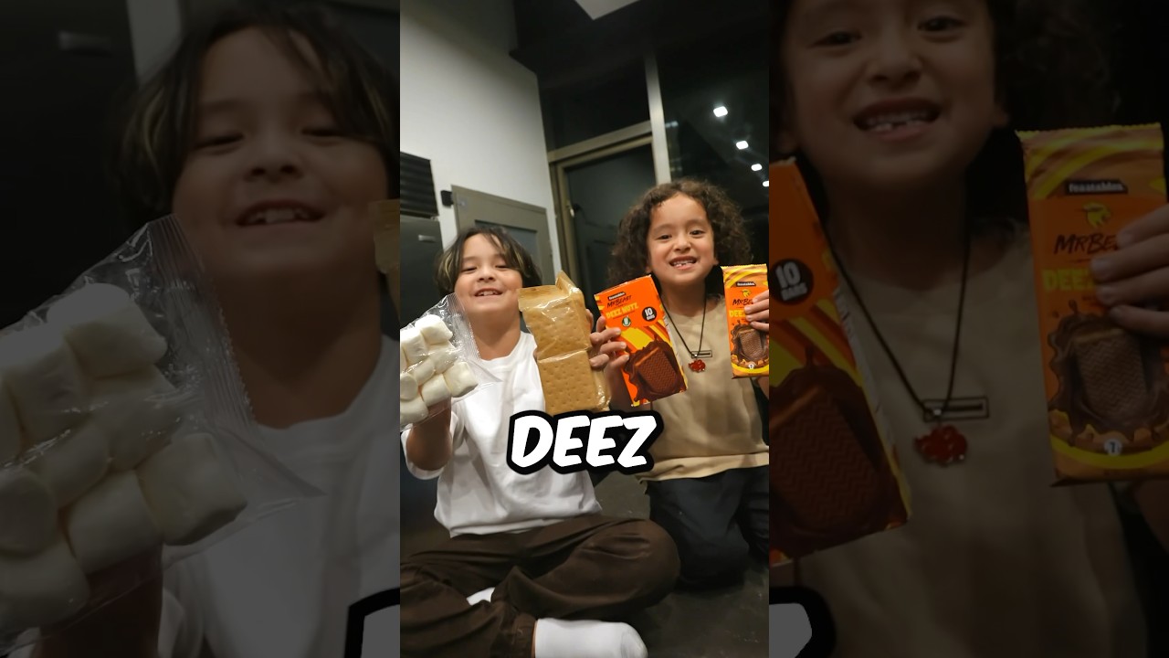 Kids make FEASTABLE SMORES?! #theshluvfamily #feastables #mrbeast