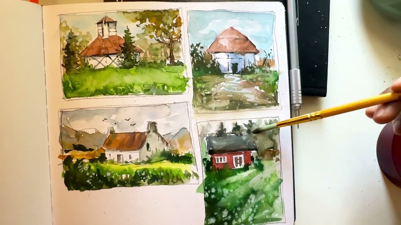 Tiny watercolour tutorials | landscape | Europe | sketch book 