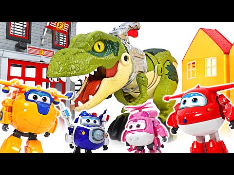 Super Wings! Transform big and defeat the giant dinosaur! | DuDuPopTOY