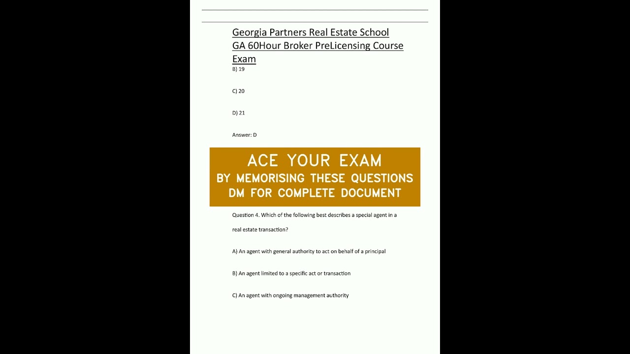 Georgia Partners Real Estate School GA 60Hour Broker PreLicensing Course Exam video