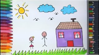 كيفية رسم منزل وحديقة | تلوين الاطفال HD | الرسم والتلوين | الرسم للأطفال