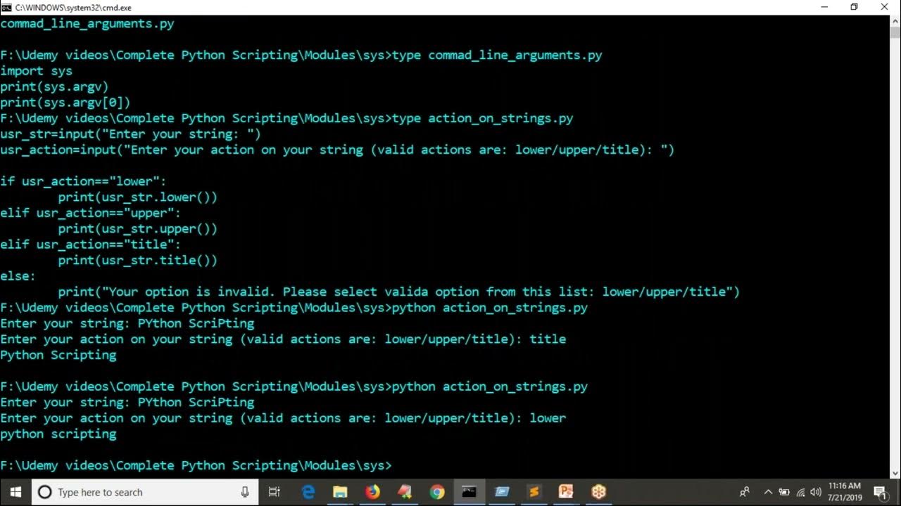 Command line arguments using sys argv option youtube