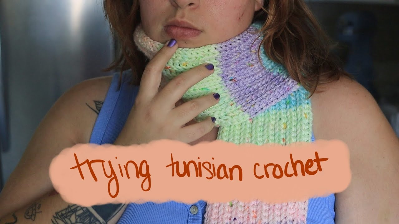 trying tunisian crochet for the first time || making the rainbow ridge scarf from tlyarncrafts!