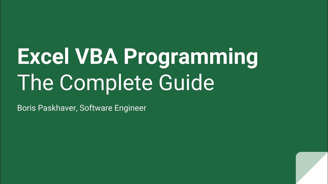 Introduction Excel VBA Programming The Complete Guide - YouTube