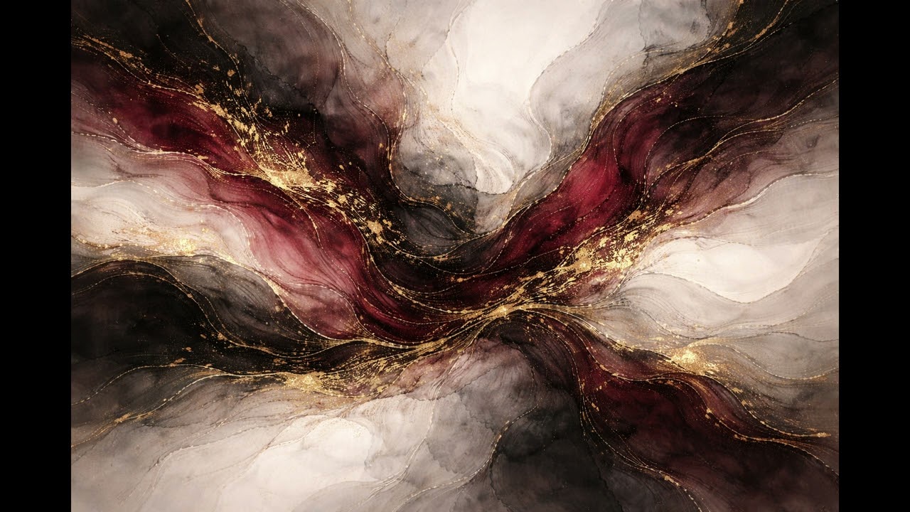 Burgundy swirls with gold accents | 4K Relaxing Screensaver (Ambient Art)