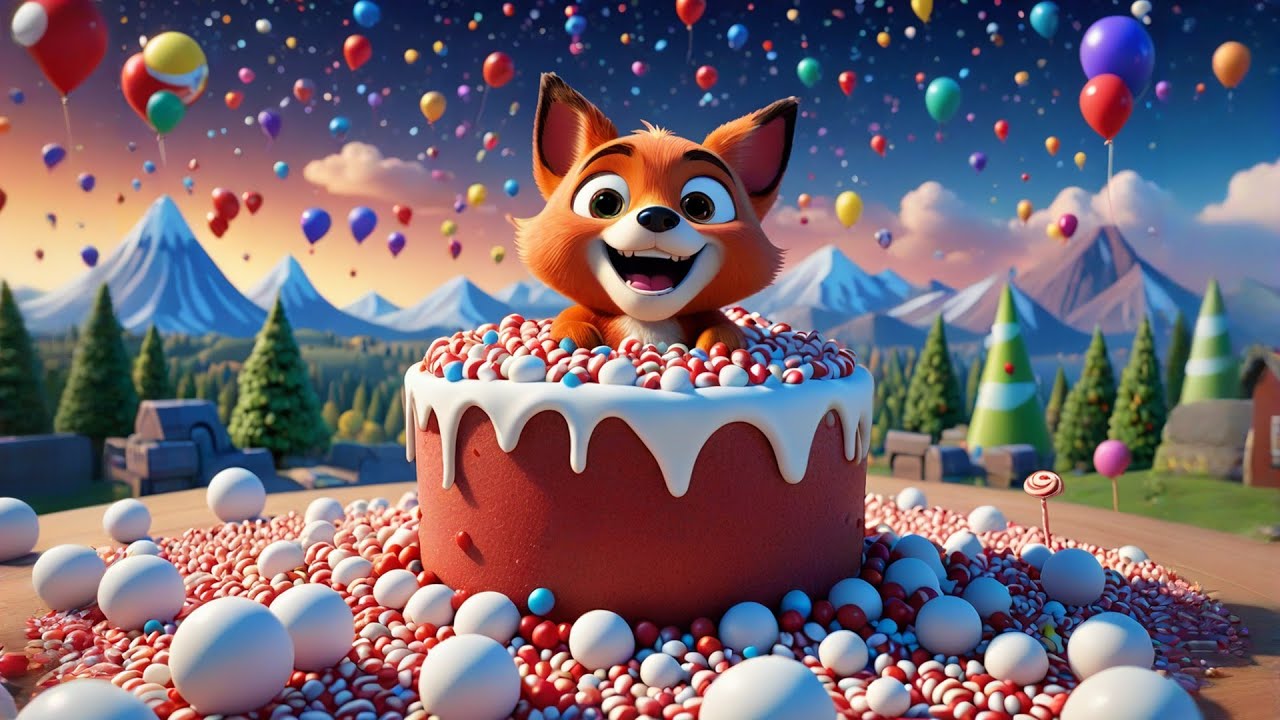 Four Candy Foxes Slide on Cake | Sweet Counting Song for Kids | Nursery Rhymes and Learning Fun